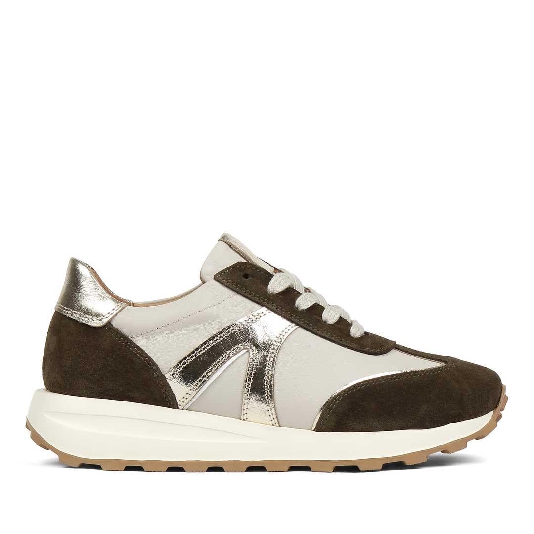 Kadın Haki Gri Bağcıklı Süet Deri Sneaker