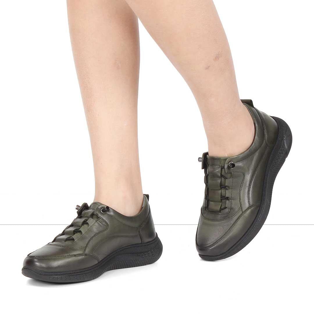 Kadın Haki Kalın Tabanlı Deri Sneaker