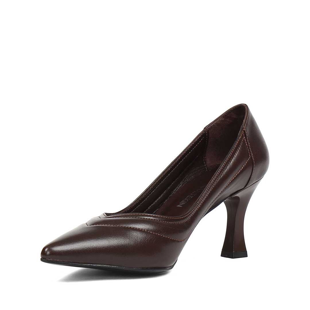 Kadın Kahverengi İnce Topuklu Deri Stiletto