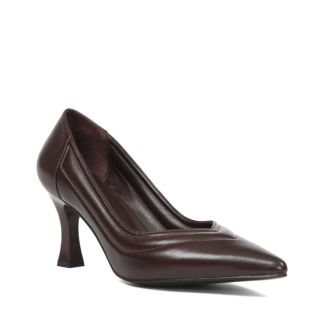 Kadın Kahverengi İnce Topuklu Deri Stiletto