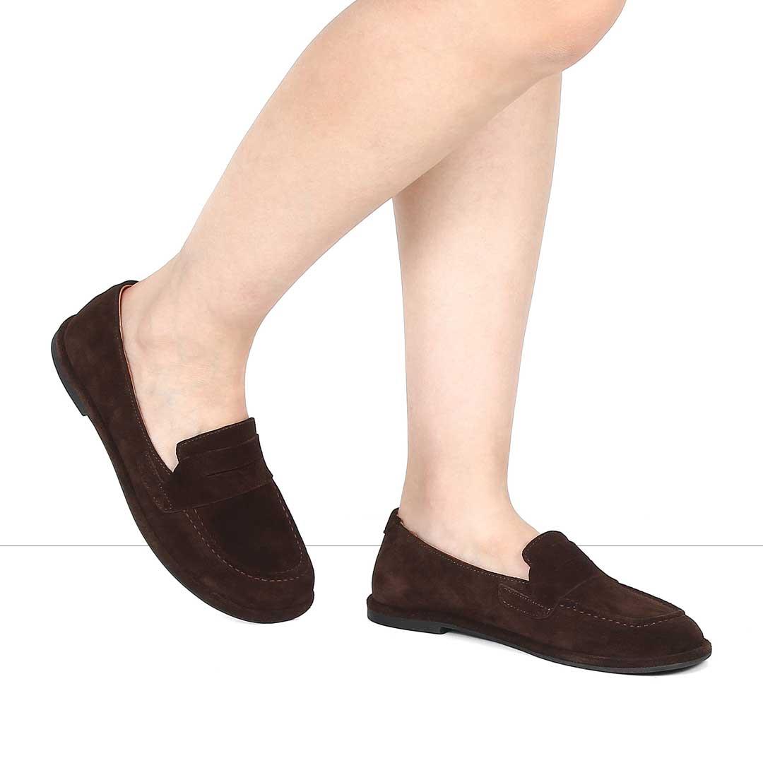 Kadın Kahverengi Süet Deri Loafer
