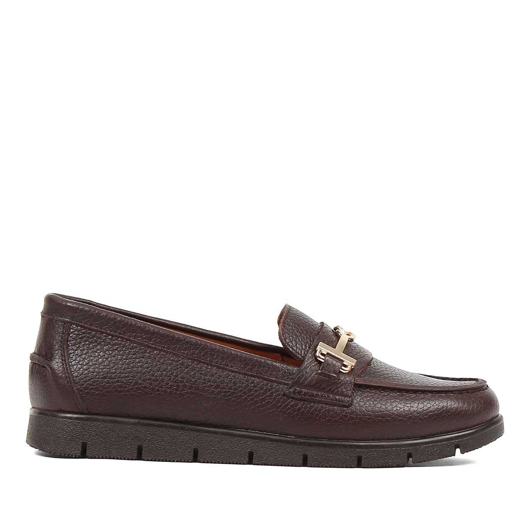 Kadın Kahverengi Tokalı Deri Loafer