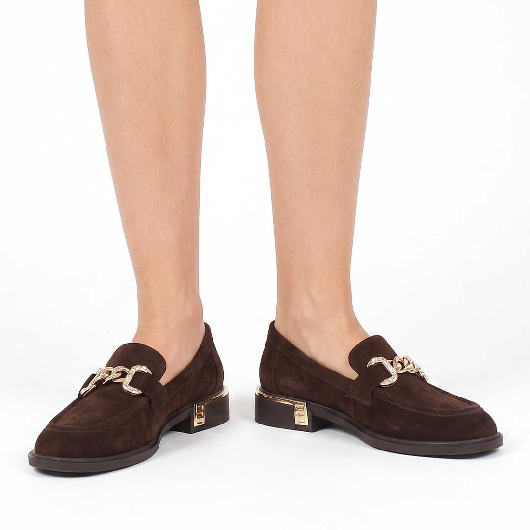 Kadın Kahverengi Tokalı Süet Deri Loafer