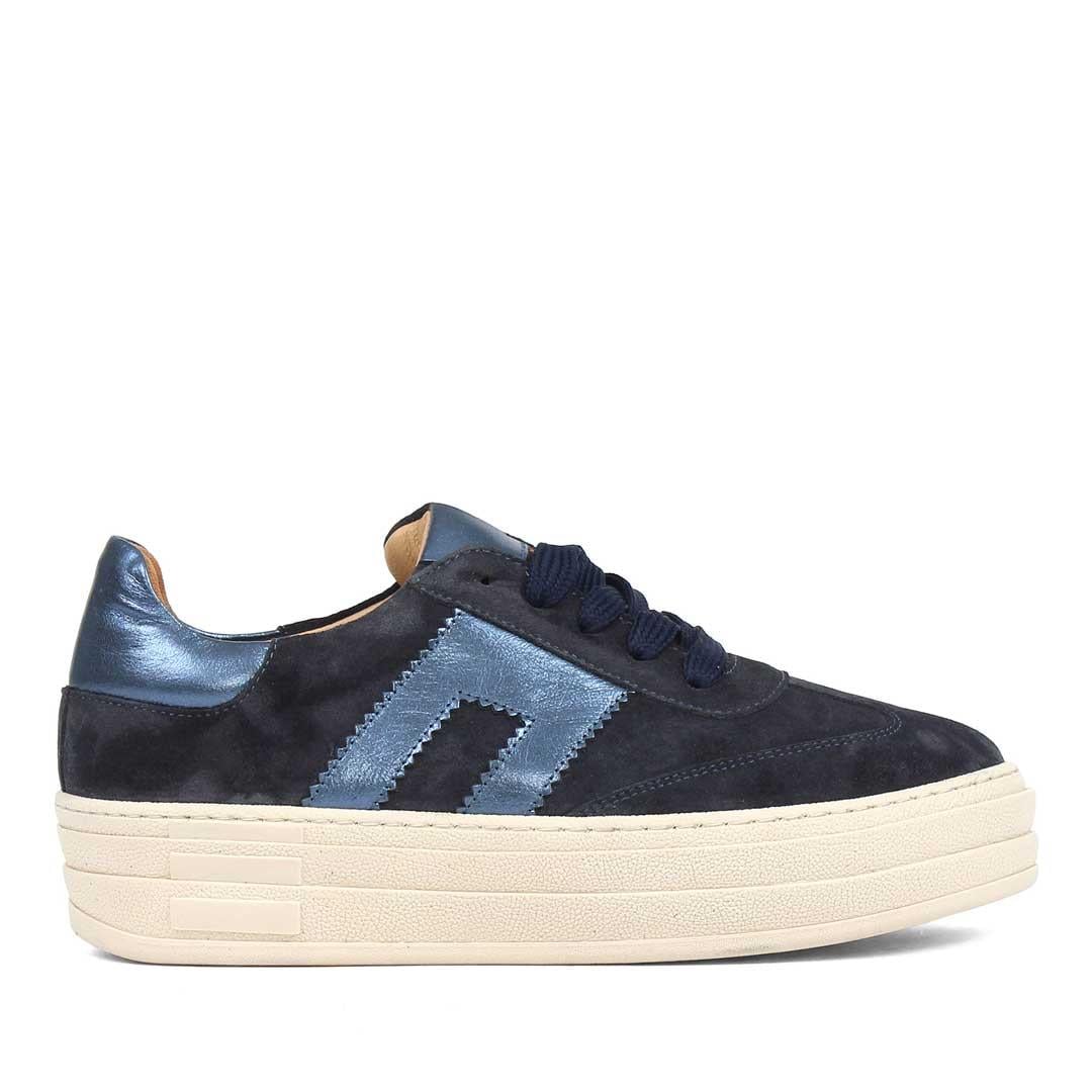 Kadın Lacivert Bağcıklı Kalın Tabanlı Süet Deri Sneaker
