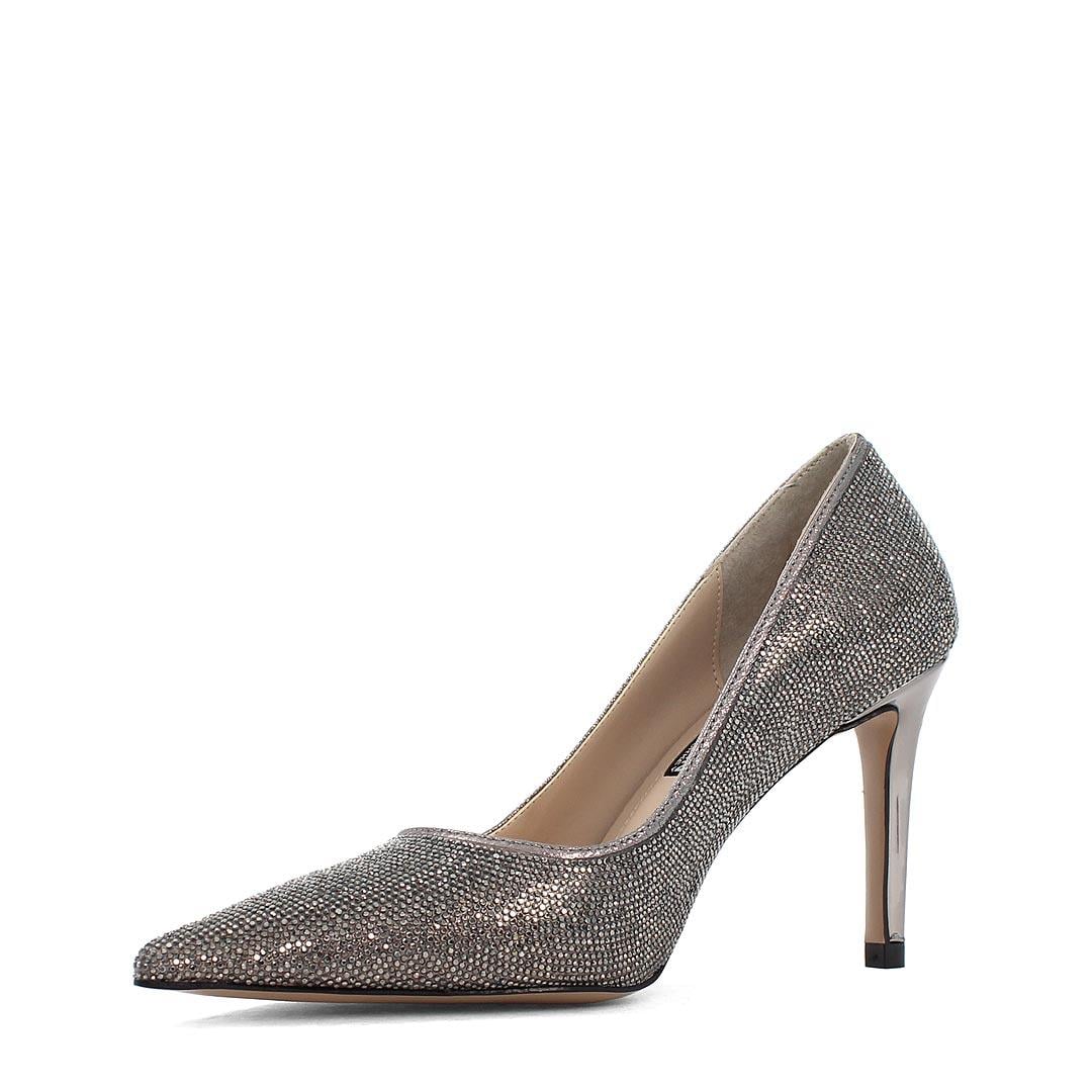 Kadın Platin Taşlı İnce Topuklu Stiletto
