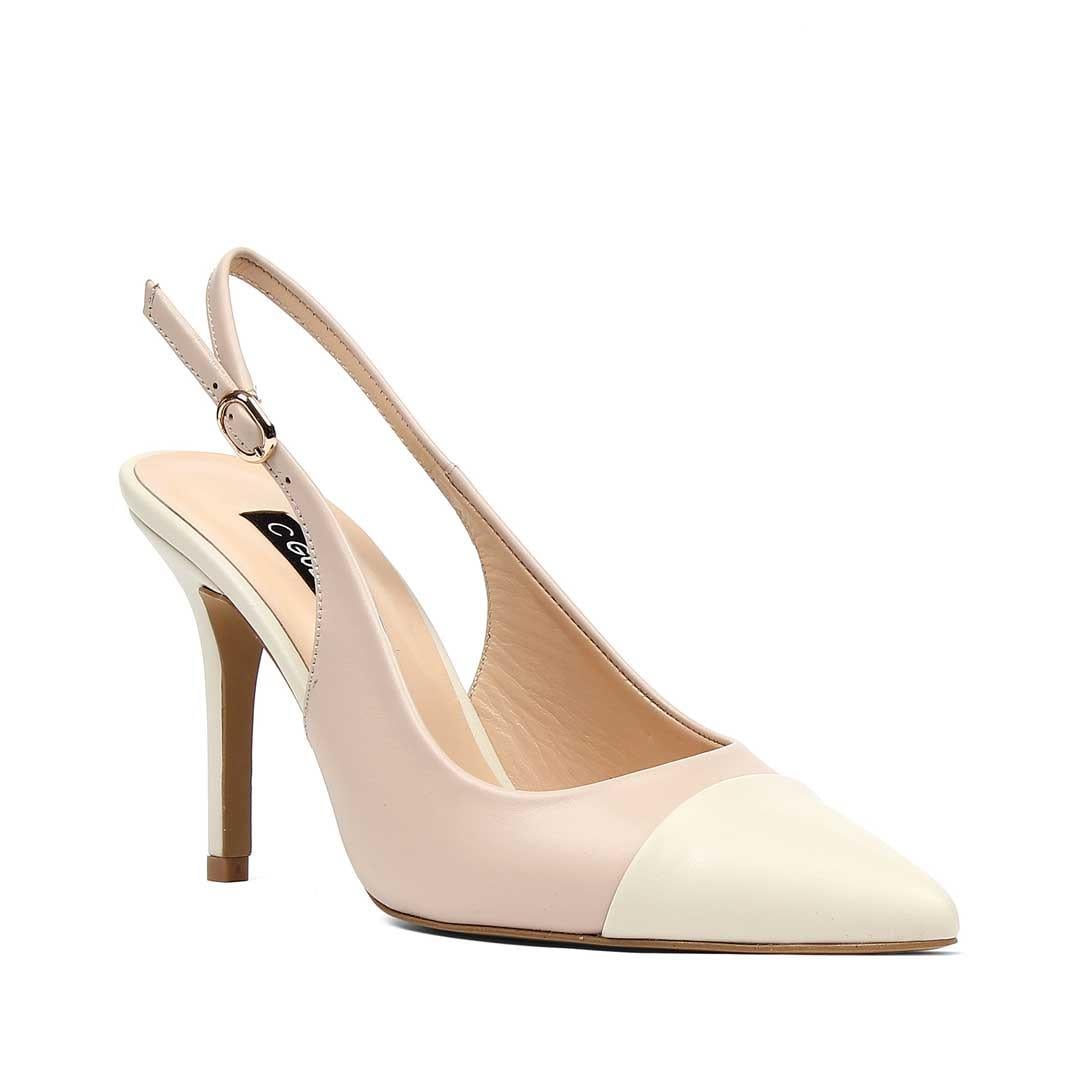 Kadın Pudra Bej İnce Topuklu Deri Klasik Ayakkabı