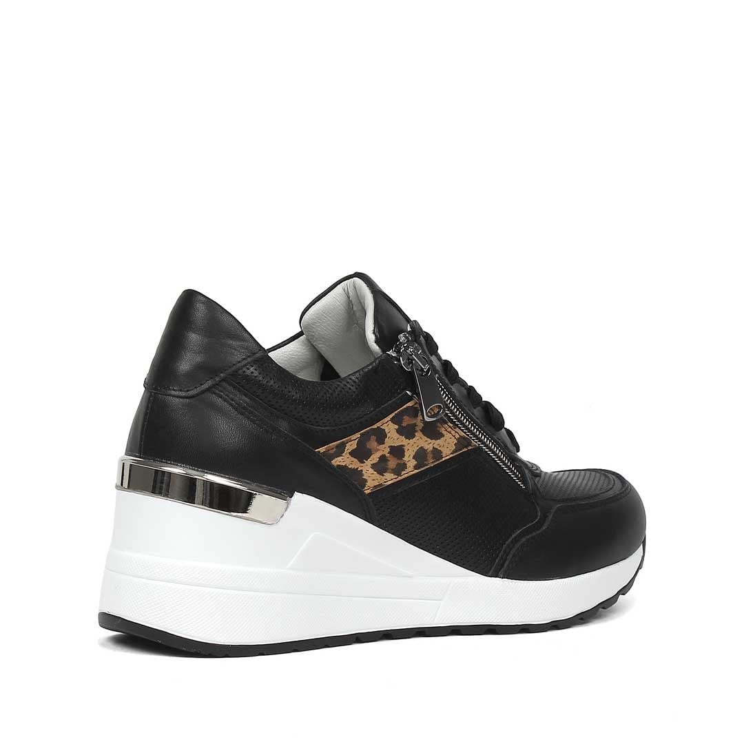 Kadın Siyah Bağcıklı Dolgu Topuklu Deri Sneaker