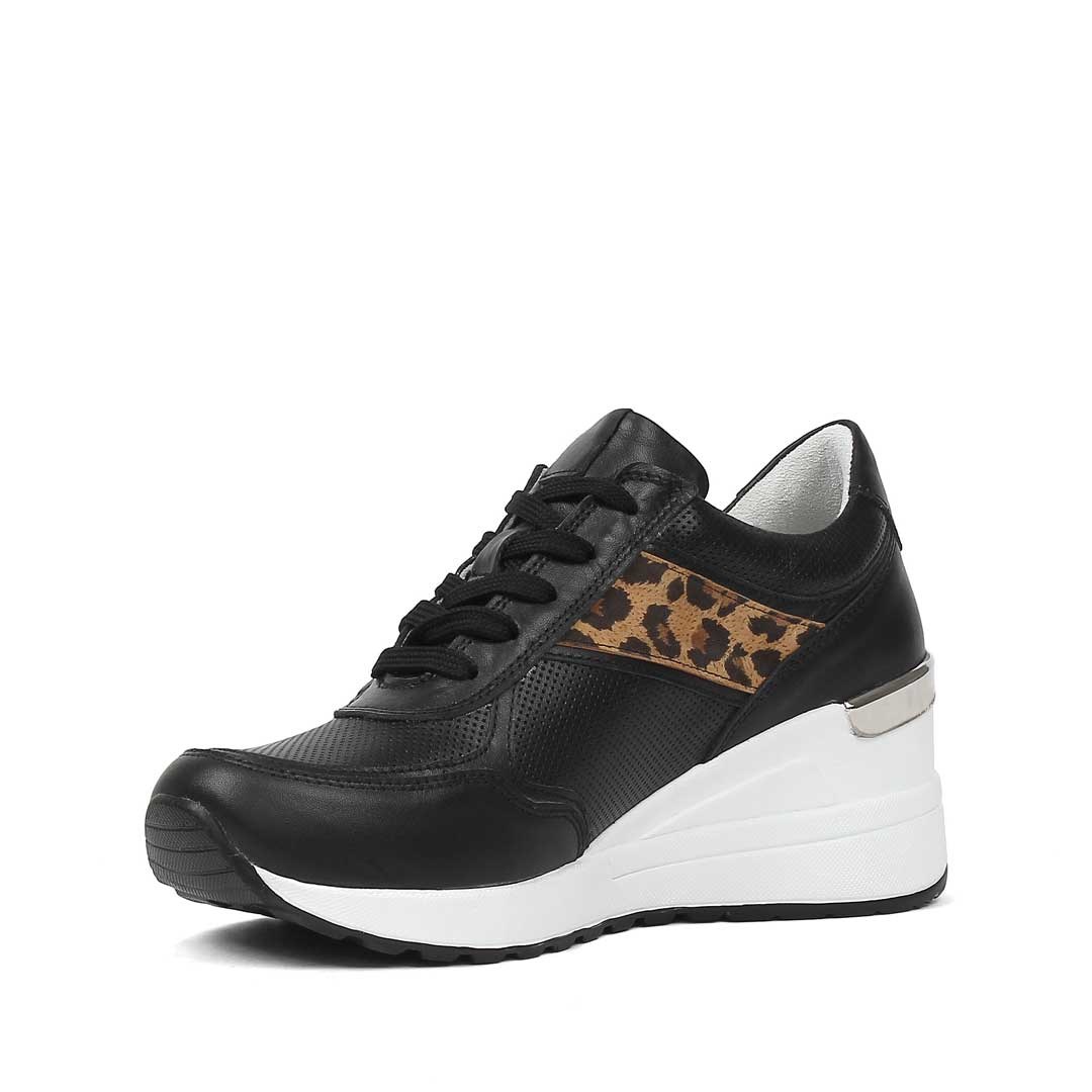 Kadın Siyah Bağcıklı Dolgu Topuklu Deri Sneaker
