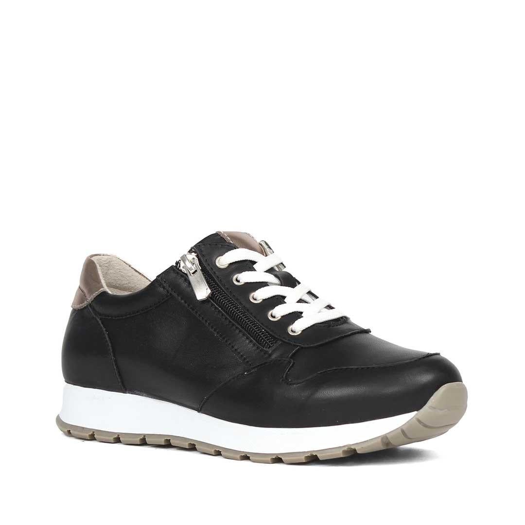 Kadın Siyah Bağcıklı Fermuarlı Deri Sneaker