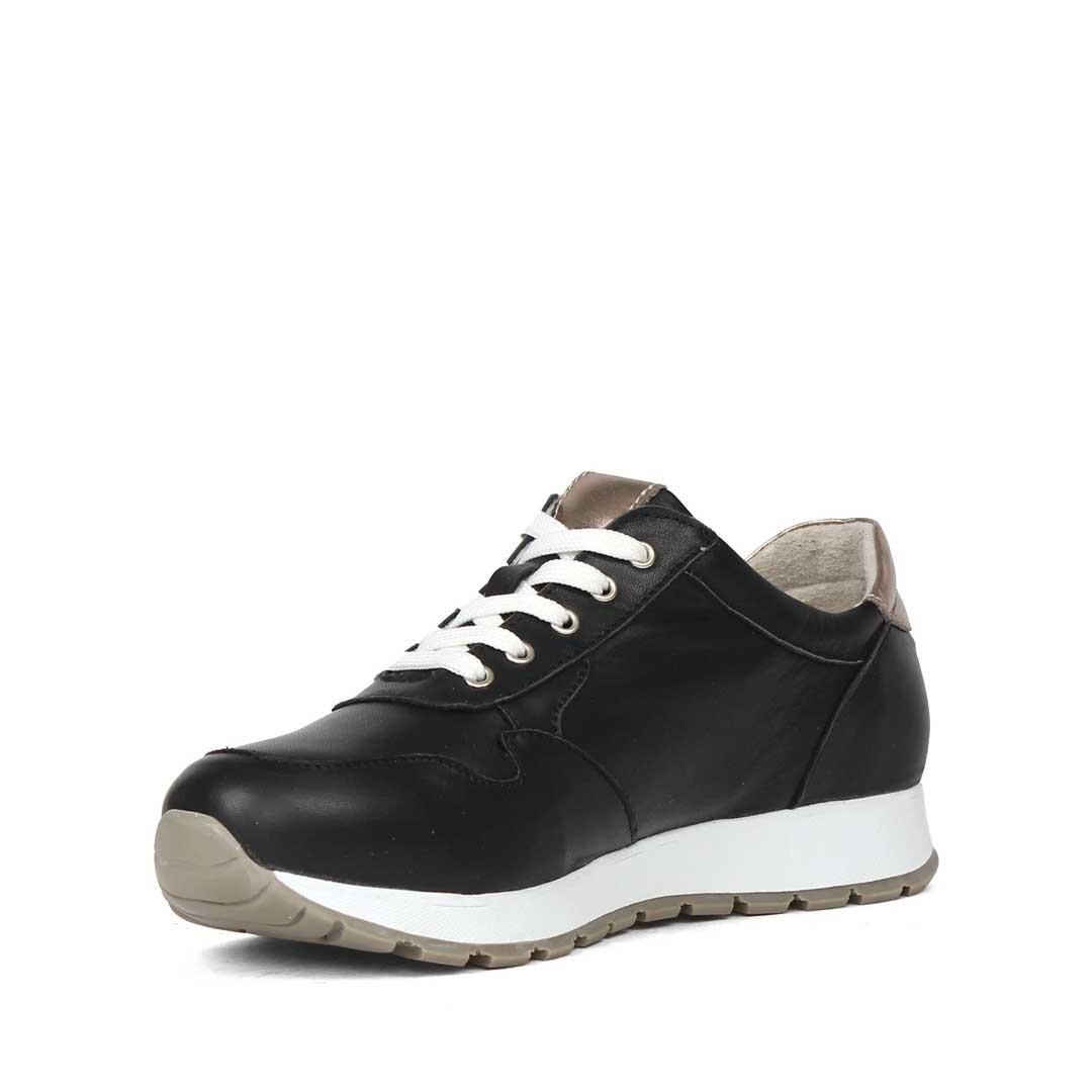Kadın Siyah Bağcıklı Fermuarlı Deri Sneaker