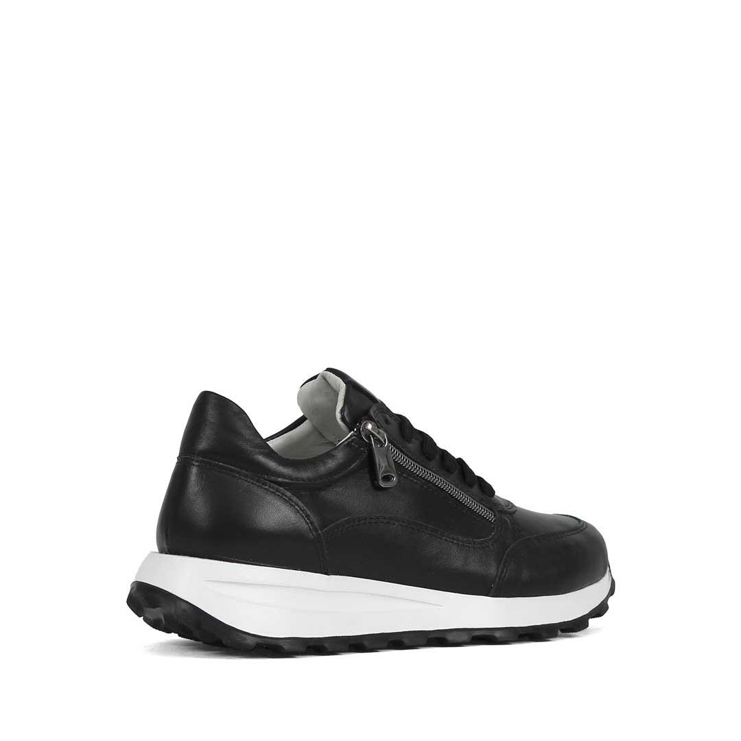 Kadın Siyah Bağcıklı Fermuarlı Deri Sneaker