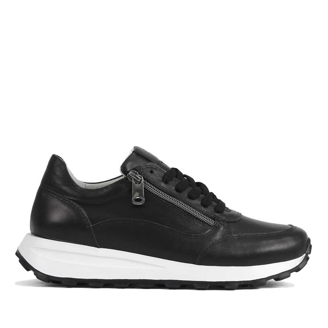 Kadın Siyah Bağcıklı Fermuarlı Deri Sneaker
