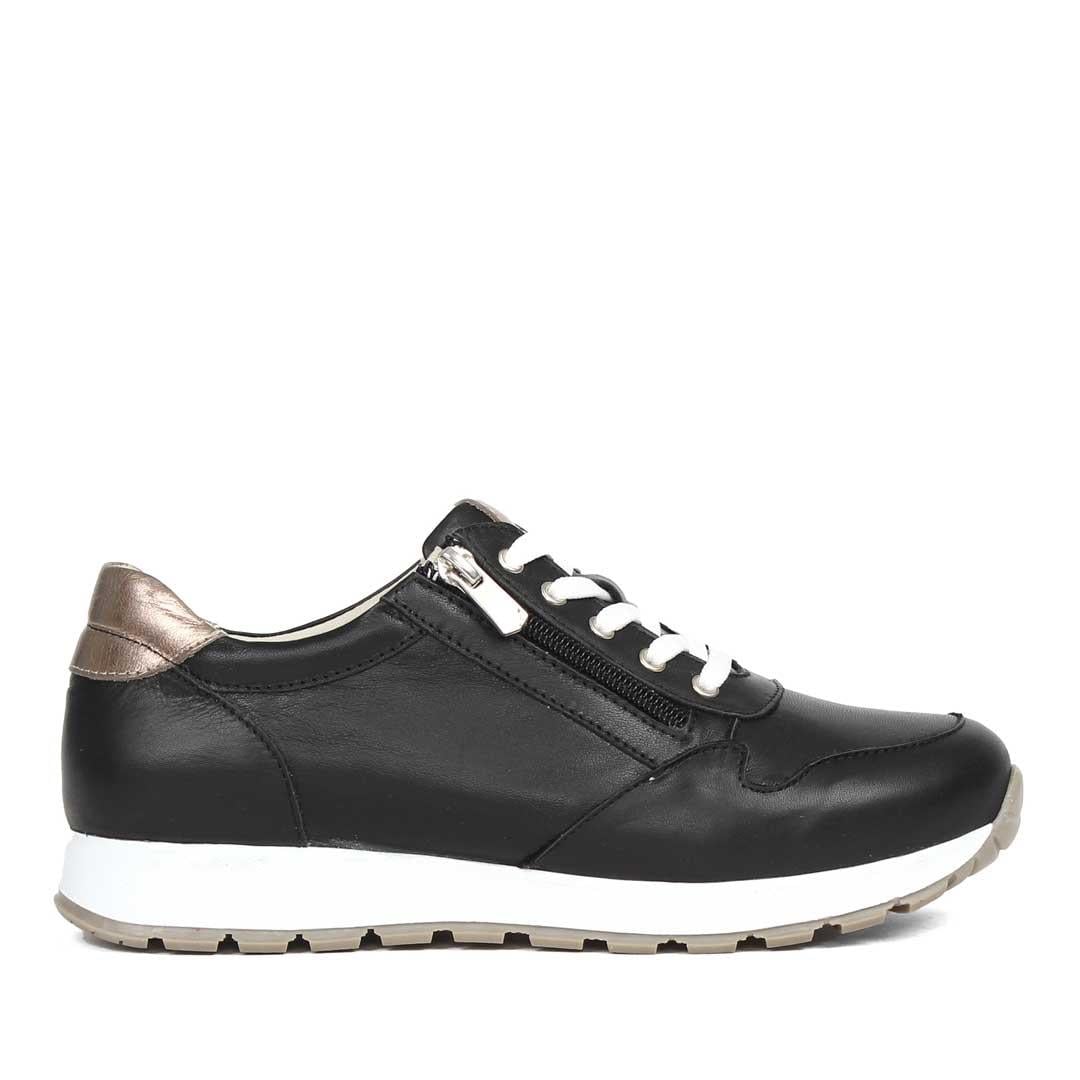 Kadın Siyah Bağcıklı Fermuarlı Deri Sneaker