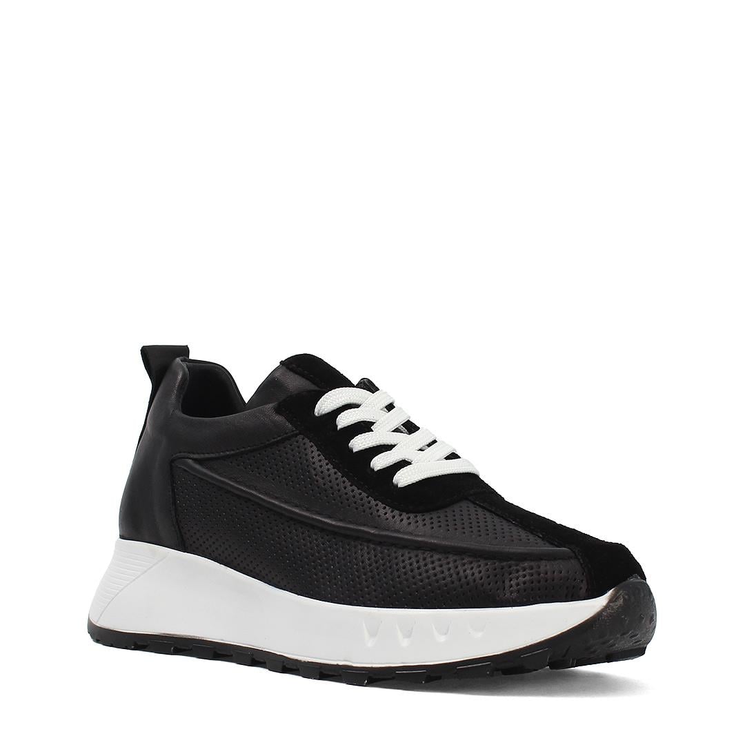 Kadın Siyah Bağcıklı Kalın Tabanlı Süet Deri Sneaker