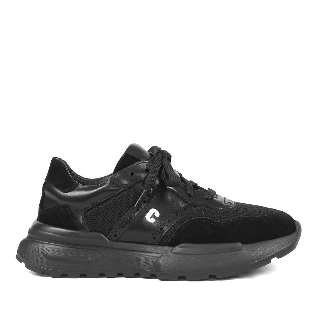 Kadın Siyah Bağcıklı Kalın Tabanlı Süet Deri Sneaker
