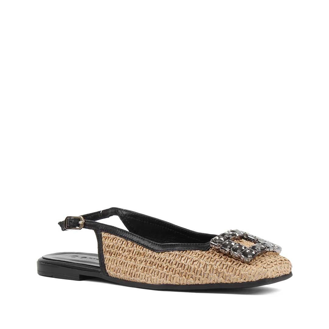 Kadın Siyah Bilekten Bantlı Hasır Deri Sandalet