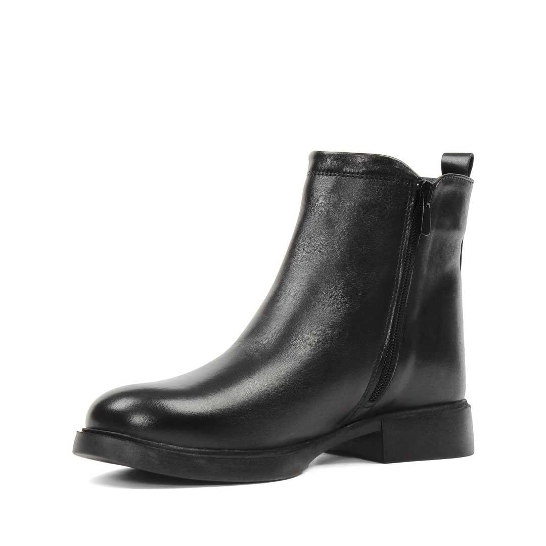Kadın Siyah Çift Fermuarlı Deri Bot