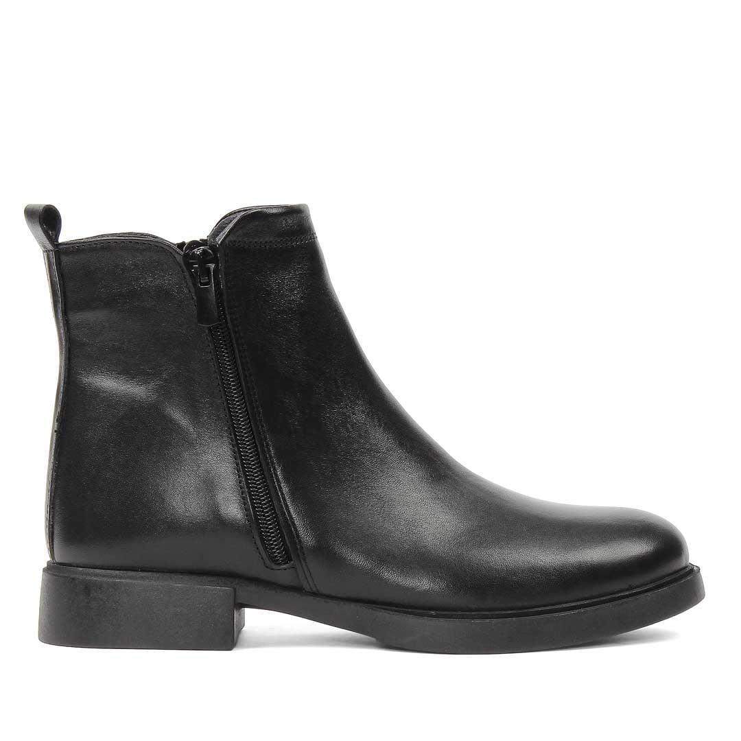 Kadın Siyah Çift Fermuarlı Deri Bot