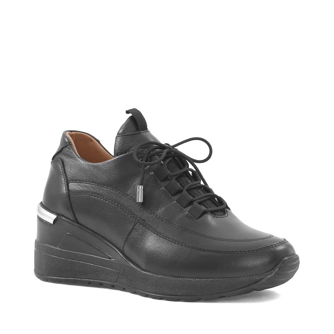 Kadın Siyah Dolgu Topuklu Deri Sneaker