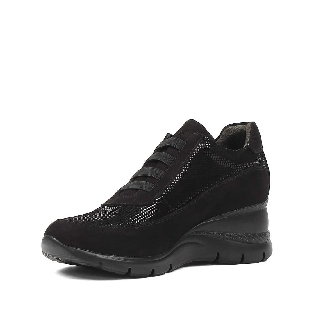 Kadın Siyah Dolgu Topuklu Nubuk Deri Sneaker