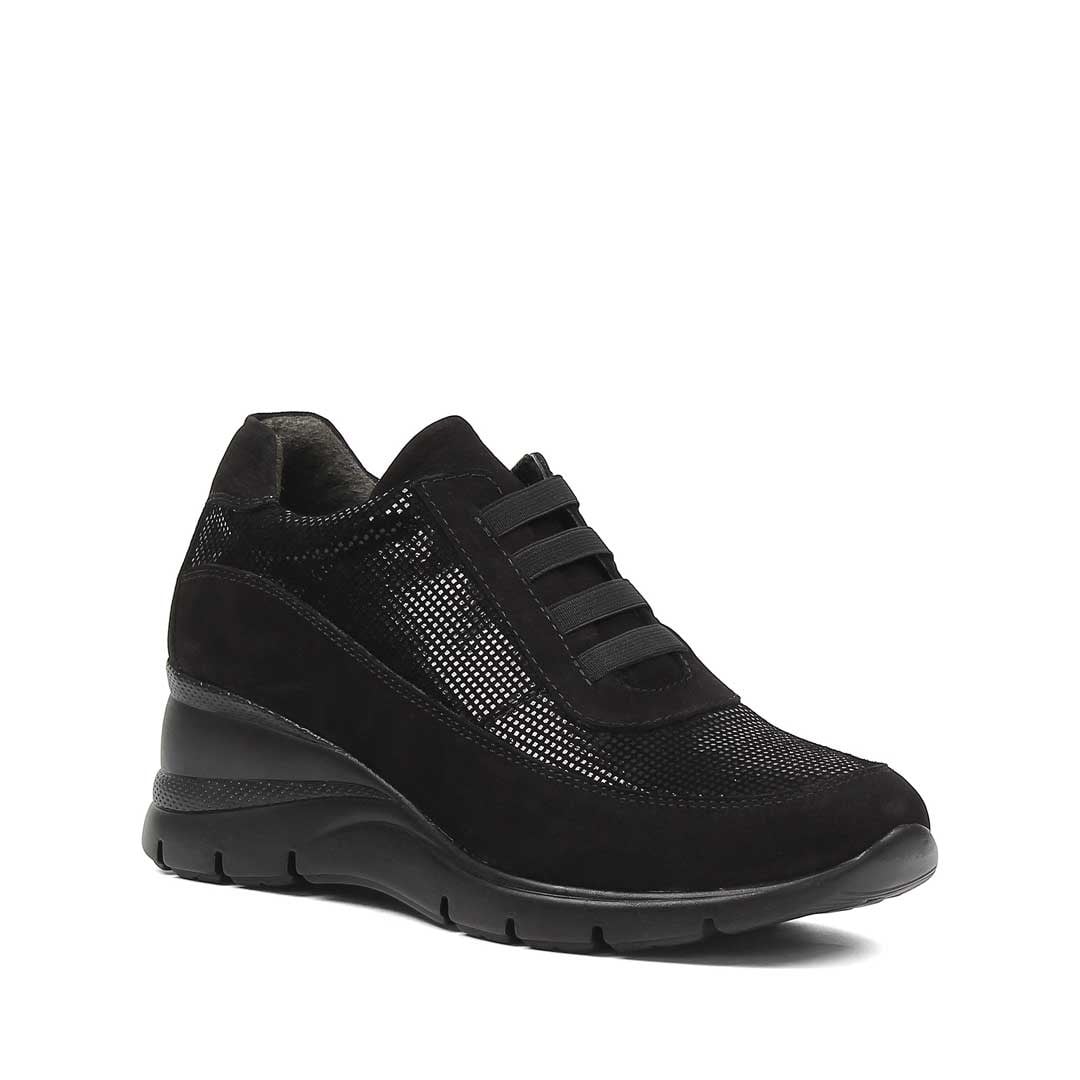 Kadın Siyah Dolgu Topuklu Nubuk Deri Sneaker