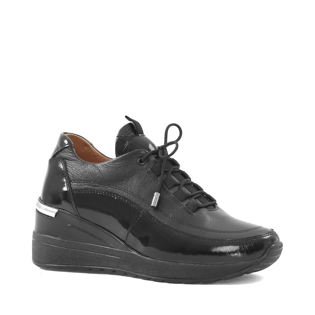 Kadın Siyah Dolgu Topuklu Rugan Deri Sneaker