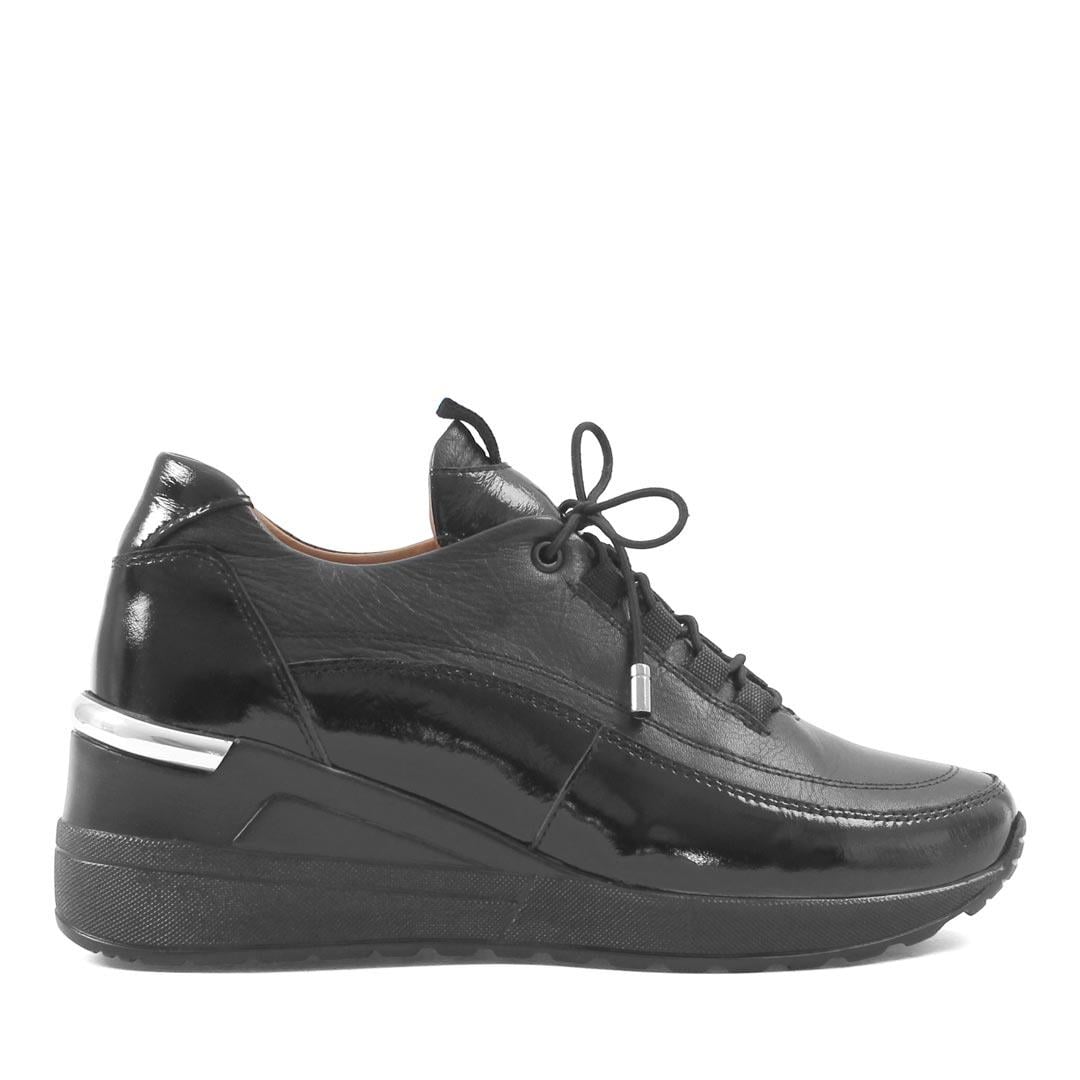 Kadın Siyah Dolgu Topuklu Rugan Deri Sneaker