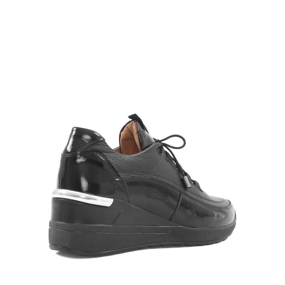 Kadın Siyah Dolgu Topuklu Rugan Deri Sneaker
