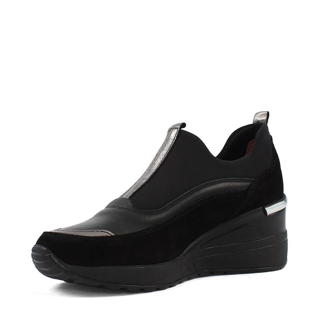 Kadın Siyah Dolgu Topuklu Süet Deri Sneaker