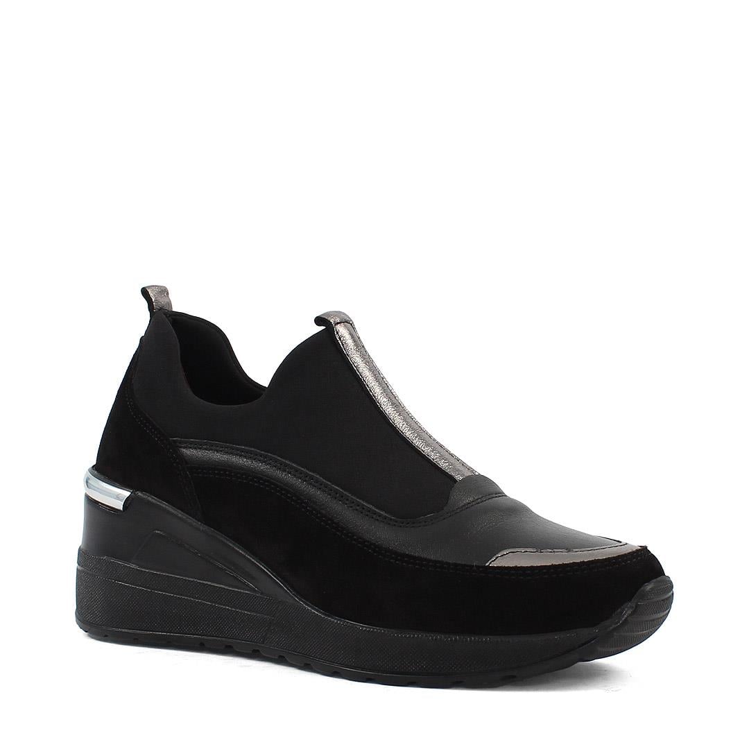 Kadın Siyah Dolgu Topuklu Süet Deri Sneaker