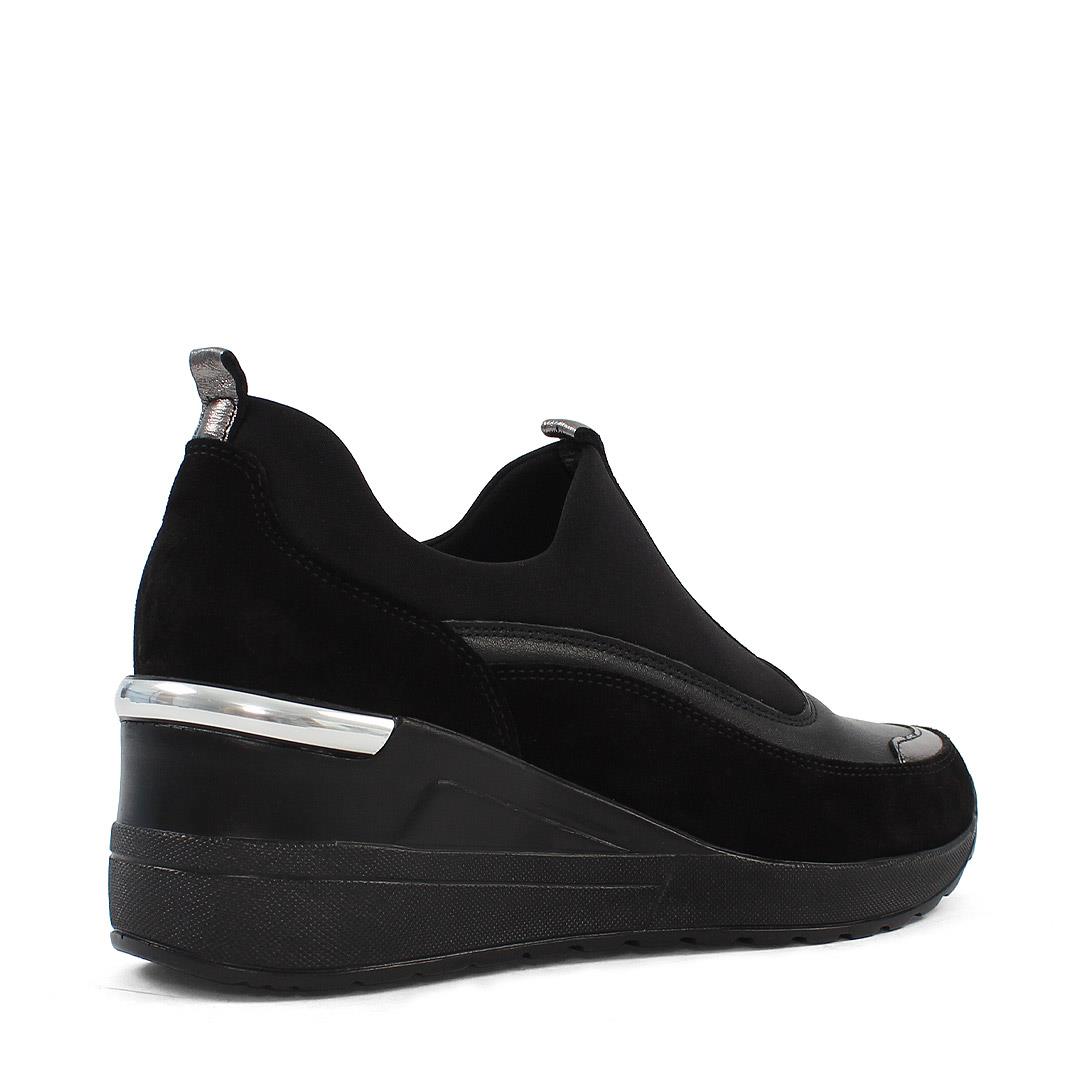 Kadın Siyah Dolgu Topuklu Süet Deri Sneaker