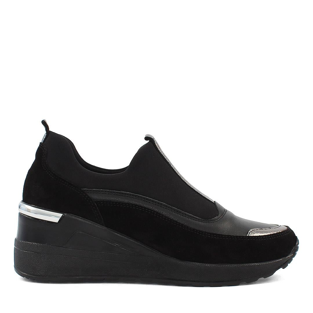 Kadın Siyah Dolgu Topuklu Süet Deri Sneaker