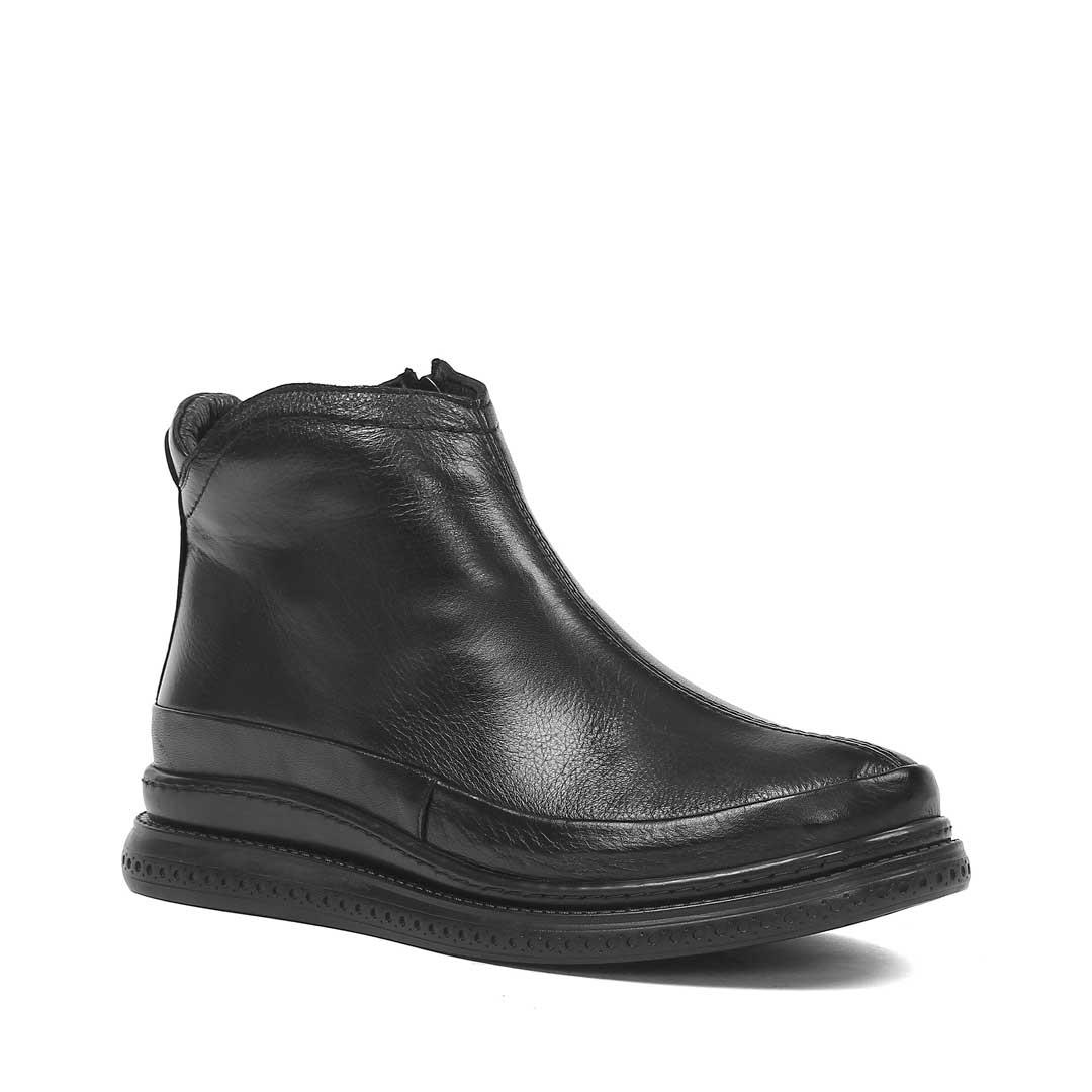 Kadın Siyah Fermuarlı Deri Bot