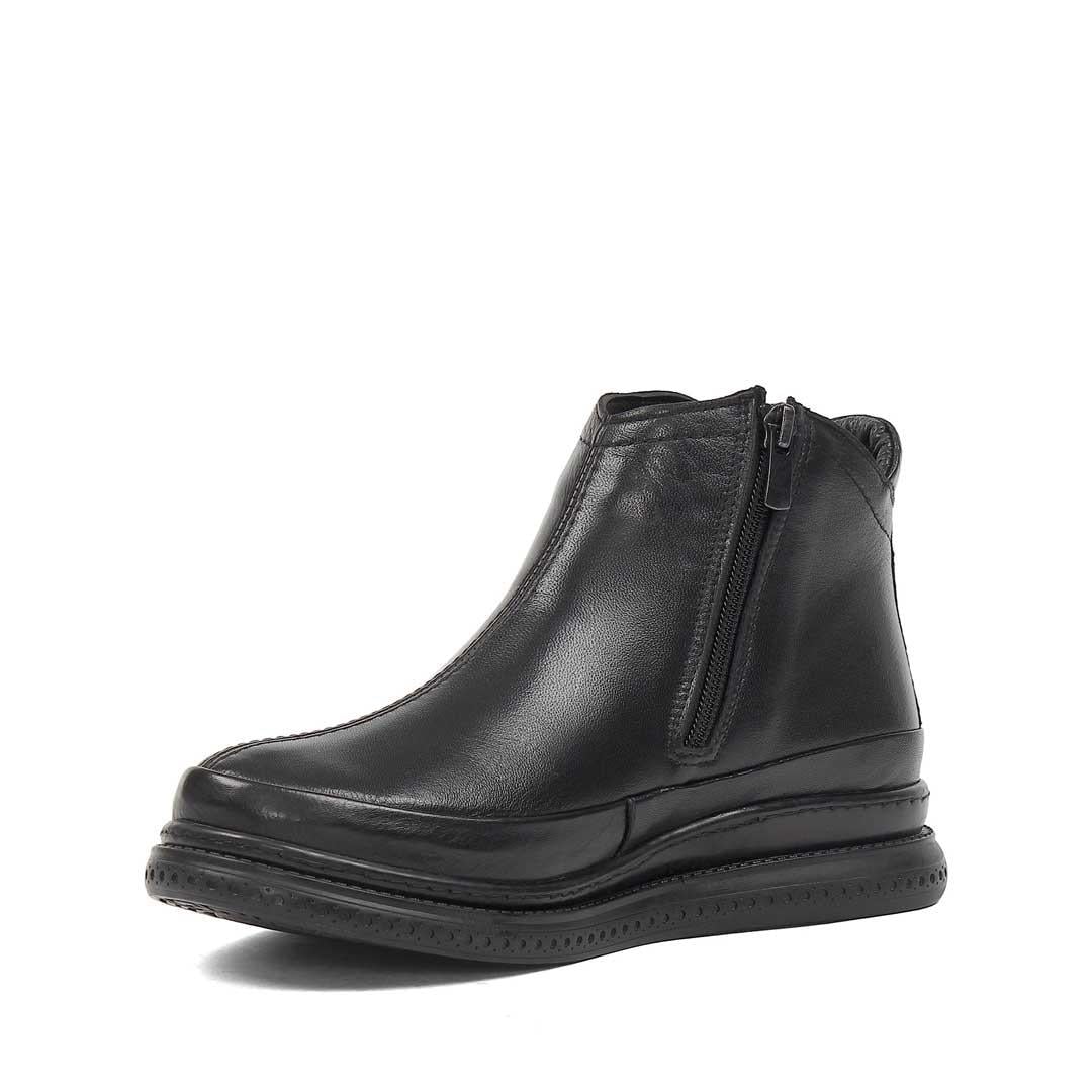 Kadın Siyah Fermuarlı Deri Bot