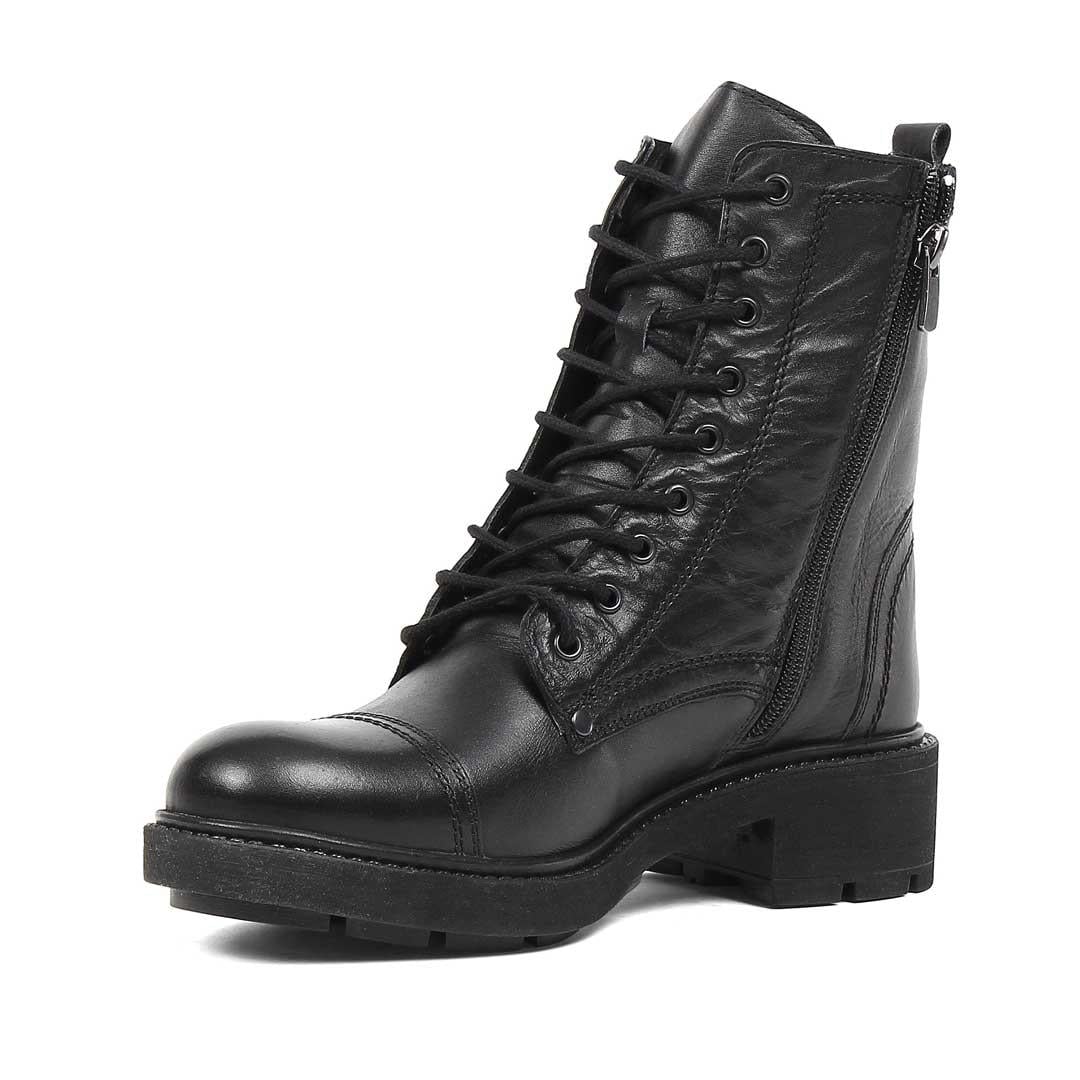 Kadın Siyah Fermuarlı Kalın Tabanlı Deri Postal Bot