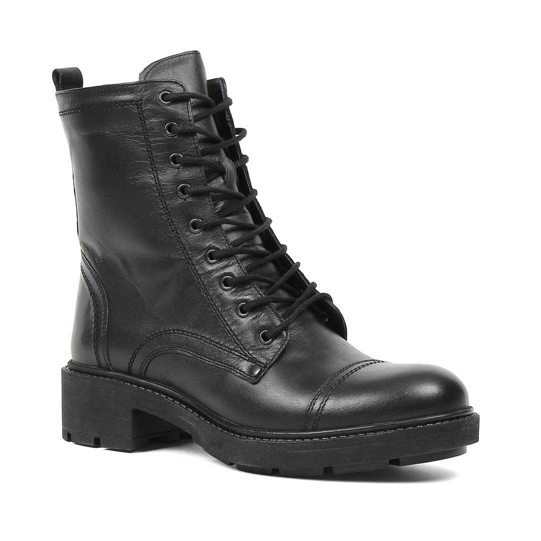 Kadın Siyah Fermuarlı Kalın Tabanlı Deri Postal Bot