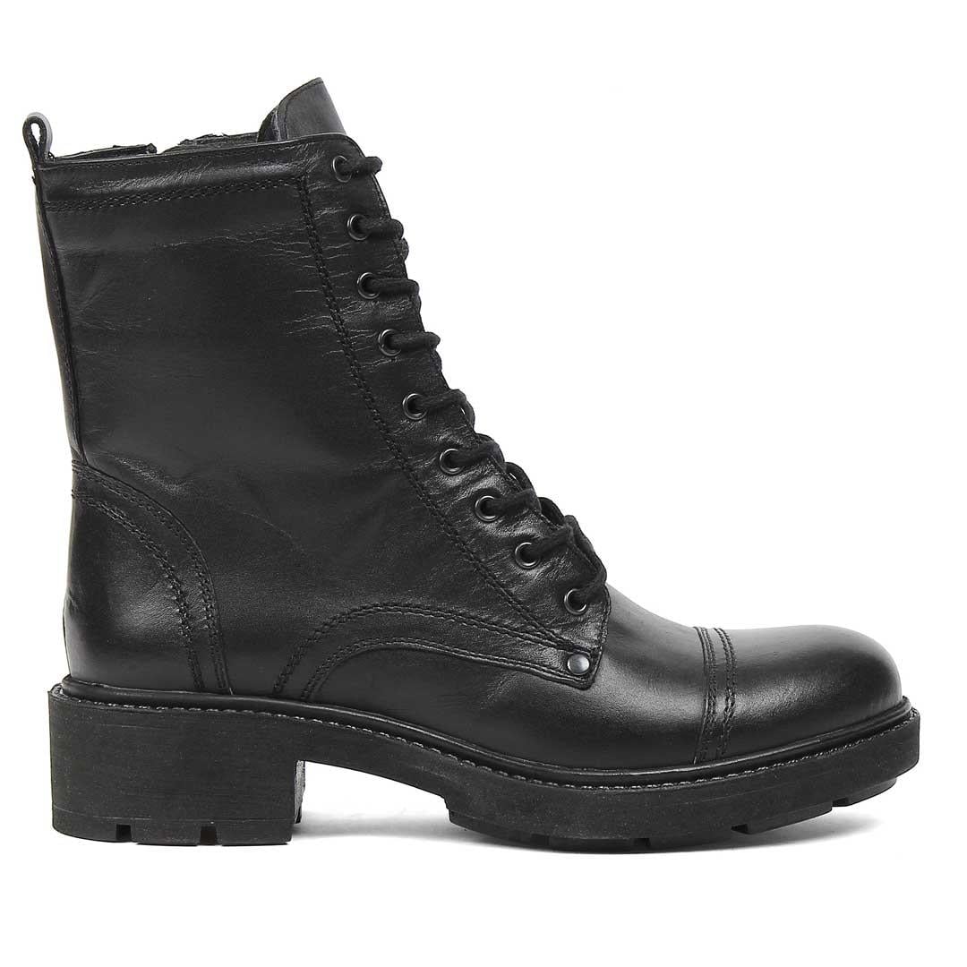 Kadın Siyah Fermuarlı Kalın Tabanlı Deri Postal Bot