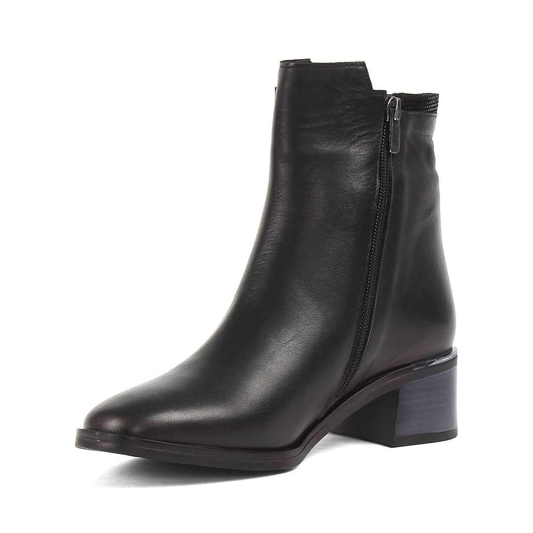 Kadın Siyah Fermuarlı Kalın Topuklu Deri Bot