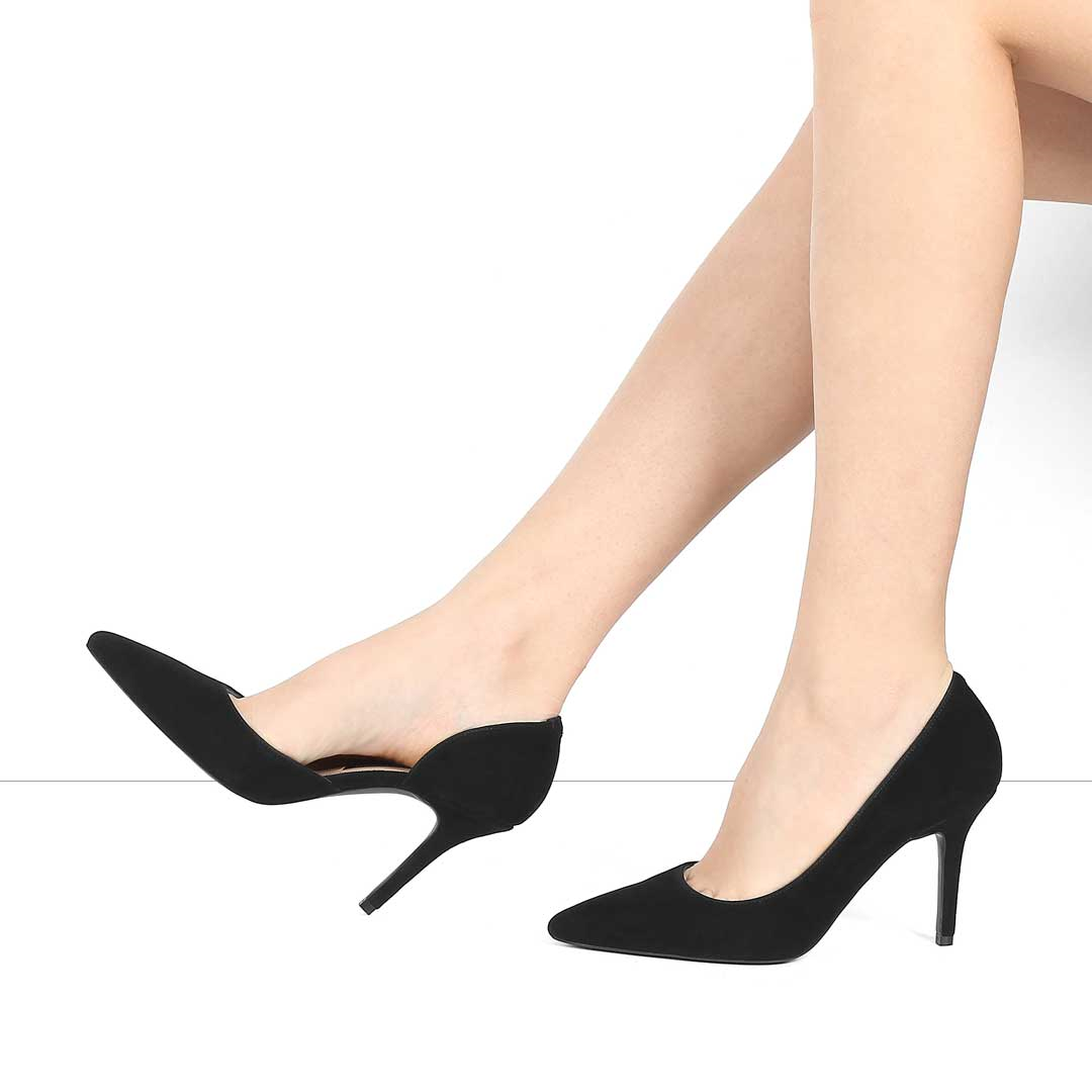 Kadın Siyah İnce Topuklu Süet Deri Stiletto