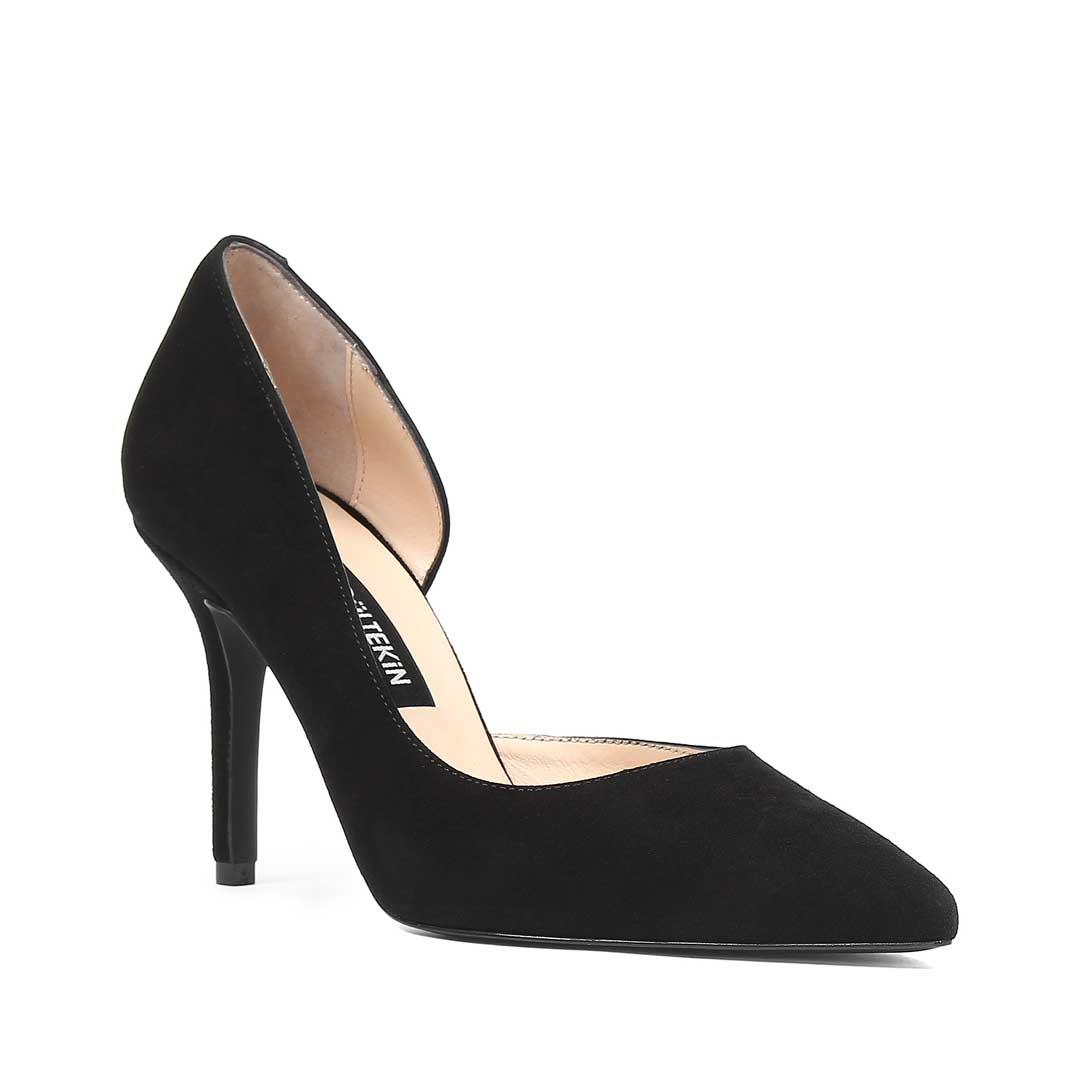 Kadın Siyah İnce Topuklu Süet Deri Stiletto