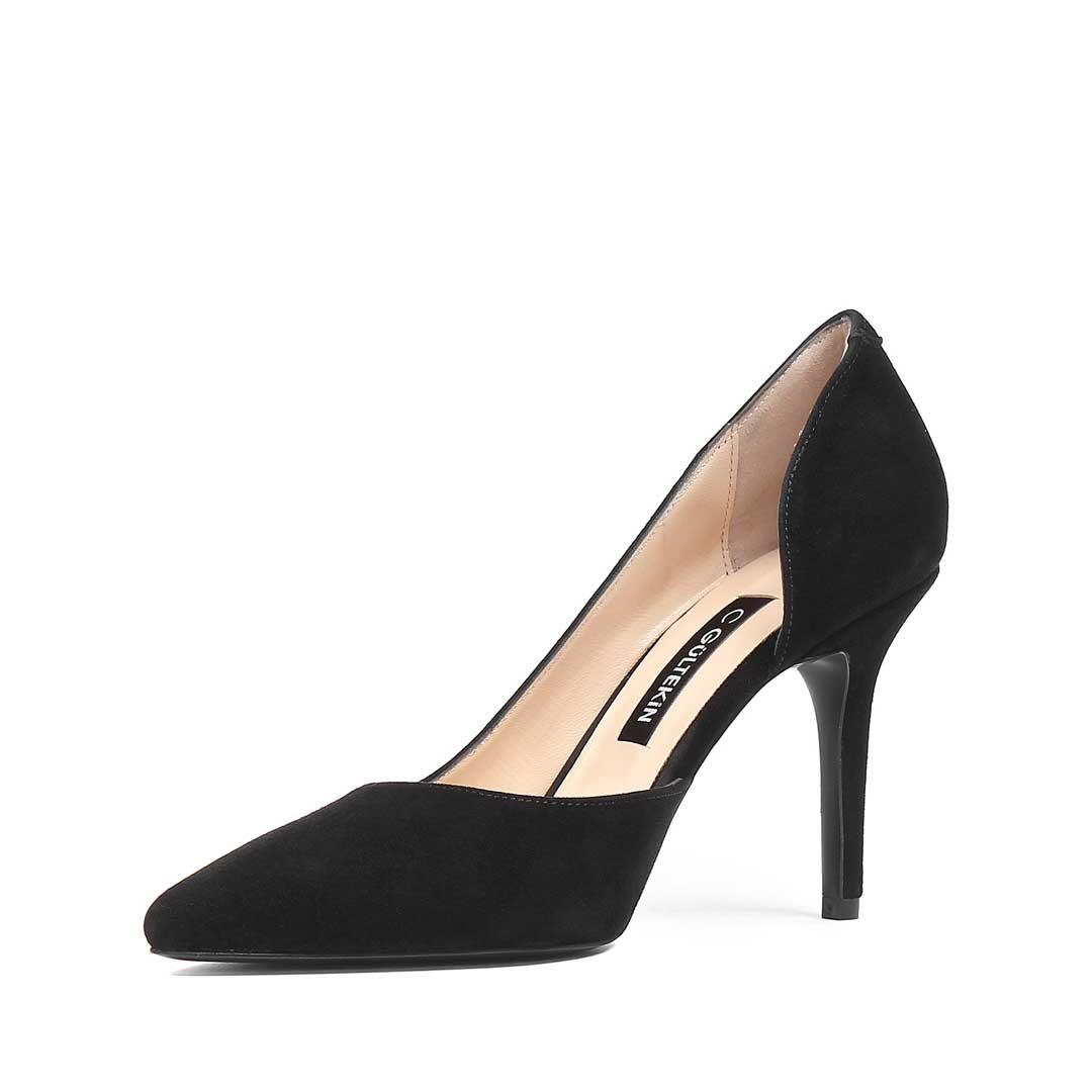 Kadın Siyah İnce Topuklu Süet Deri Stiletto