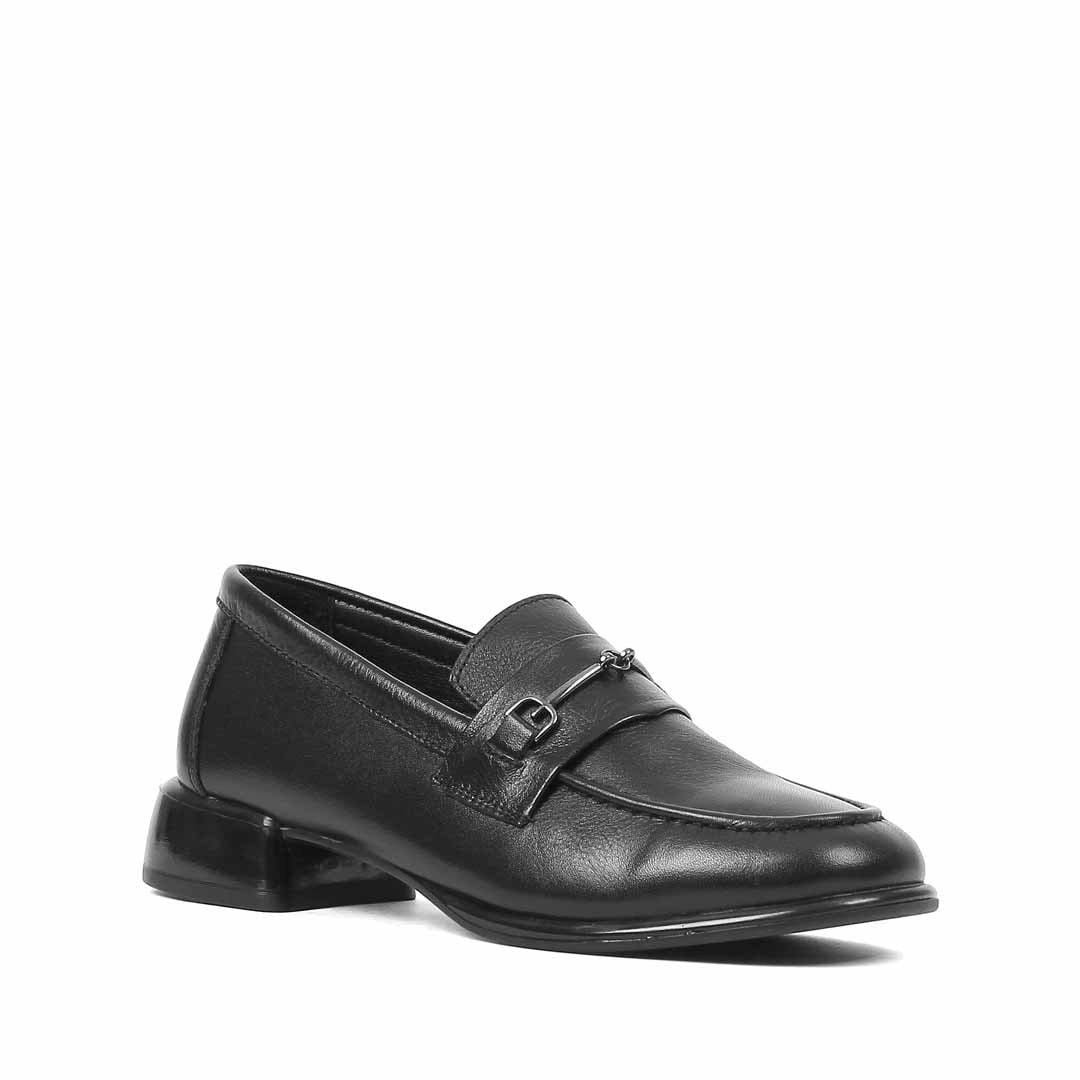Kadın Siyah Kalın Topuklu Deri Loafer