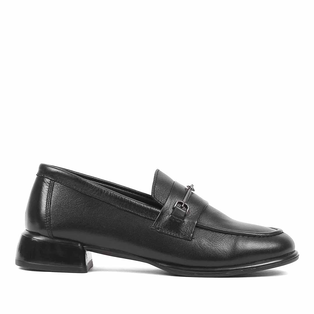 Kadın Siyah Kalın Topuklu Deri Loafer