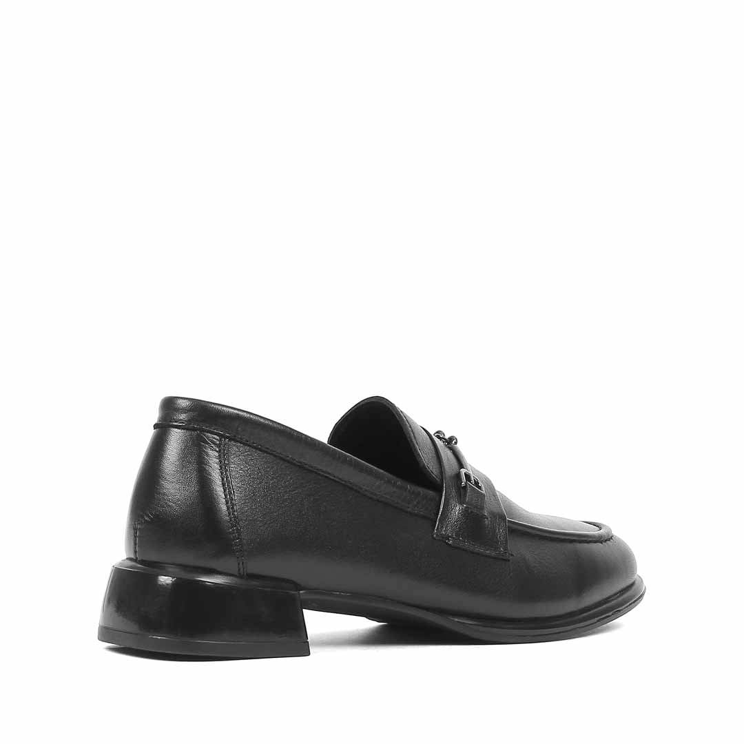 Kadın Siyah Kalın Topuklu Deri Loafer