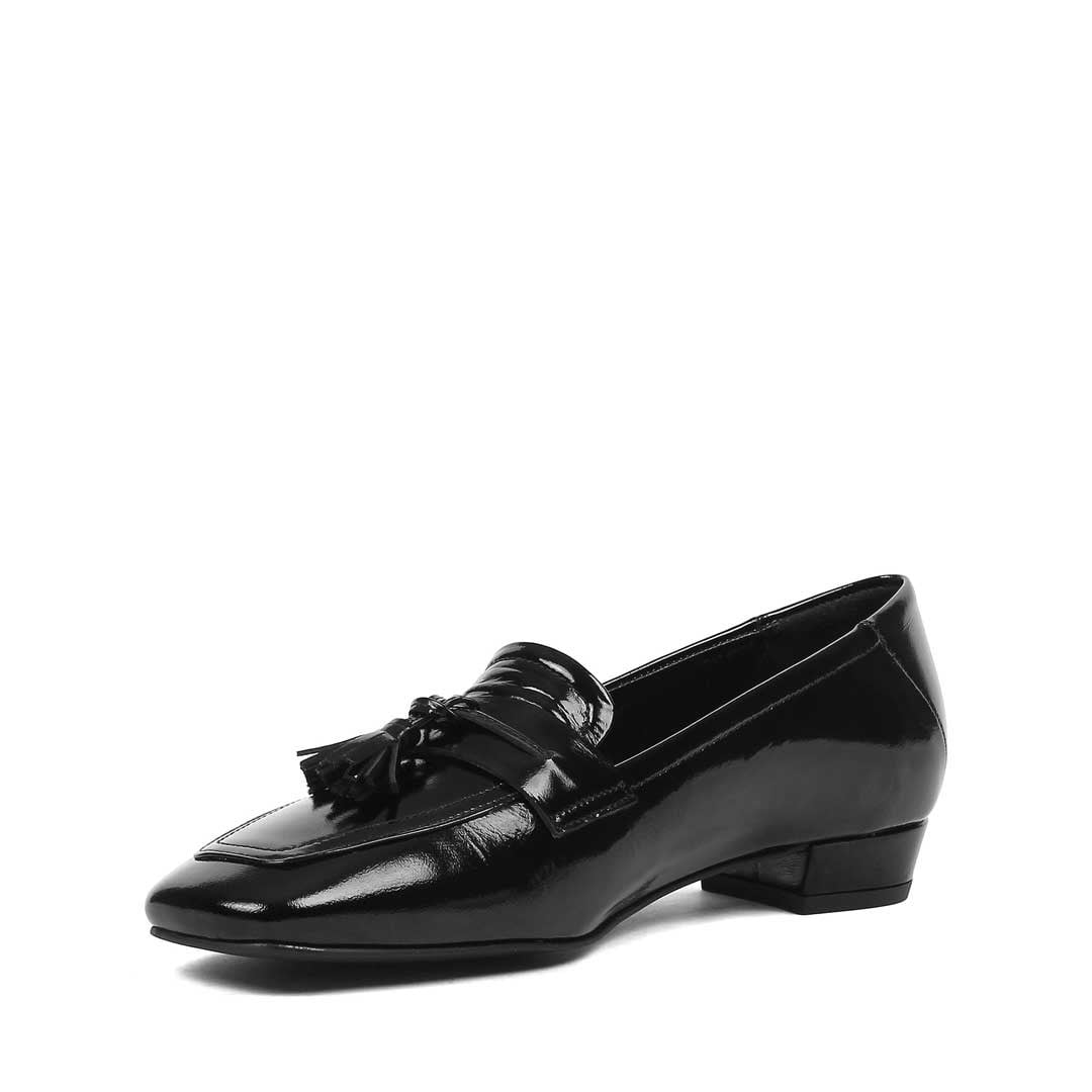 Kadın Siyah Kırışık Rugan Deri Loafer