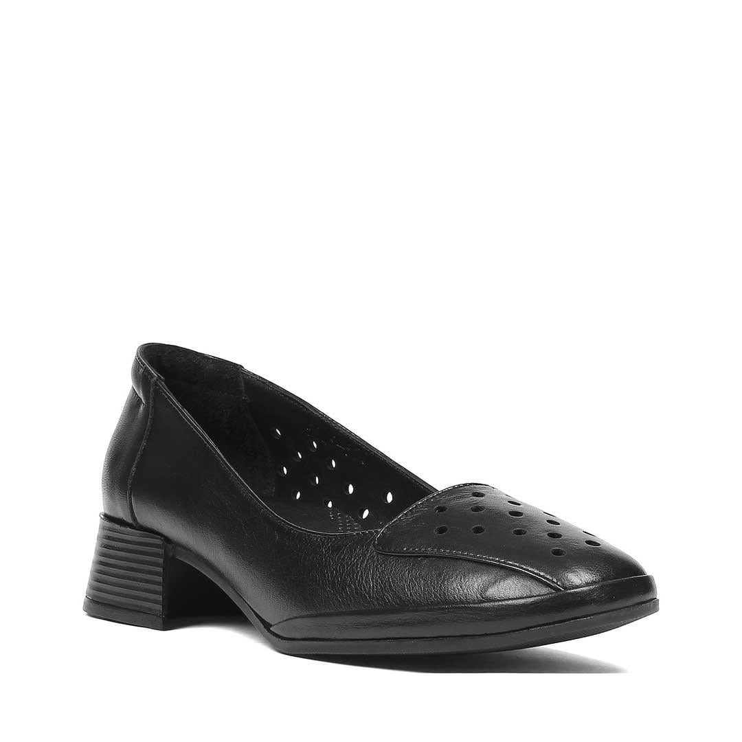 Kadın Siyah Kısa Kalın Topuklu Deri Ayakkabı