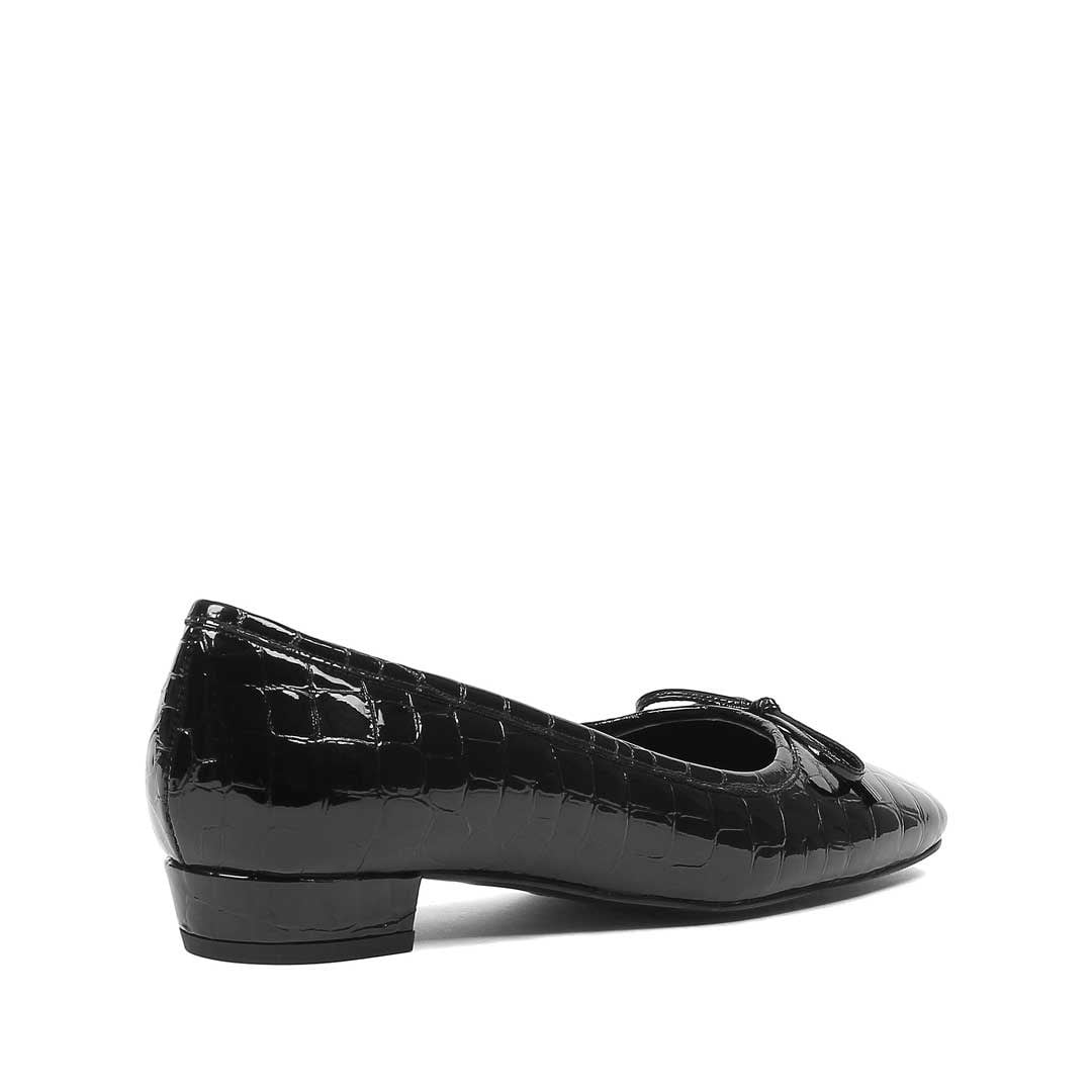 Kadın Siyah Kroko Rugan Deri Babet