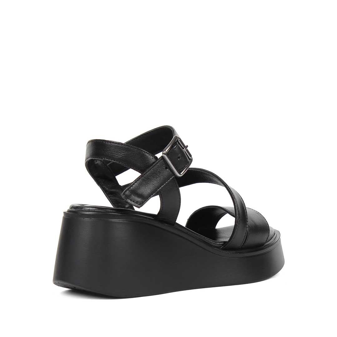 Kadın Siyah Platform Topuklu Deri Sandalet