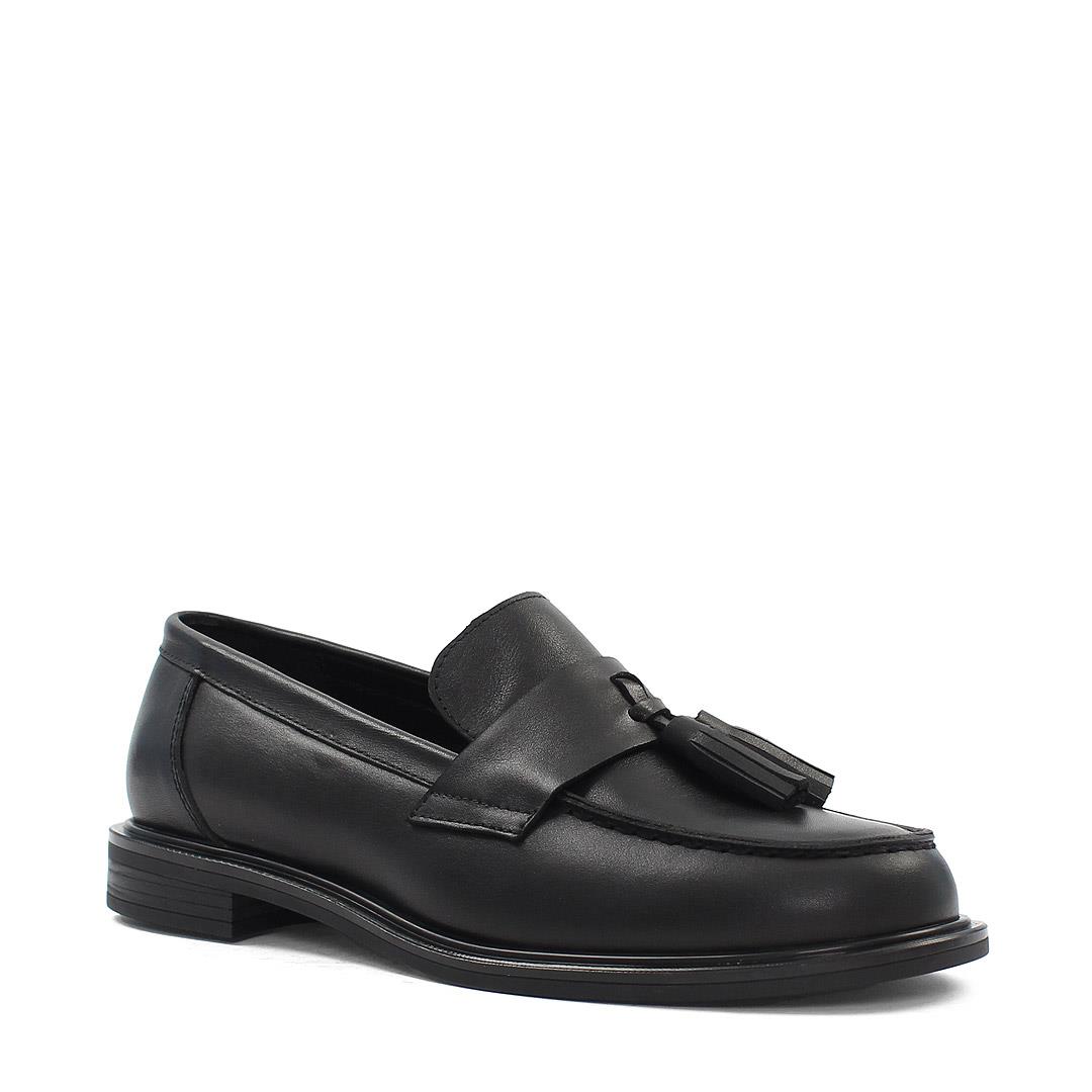 Kadın Siyah Püsküllü Deri Loafer