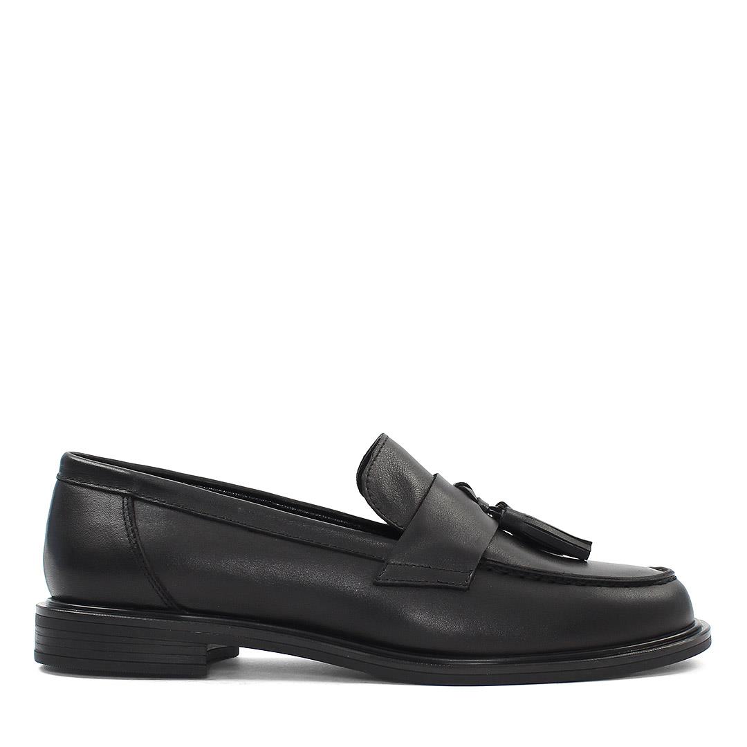 Kadın Siyah Püsküllü Deri Loafer
